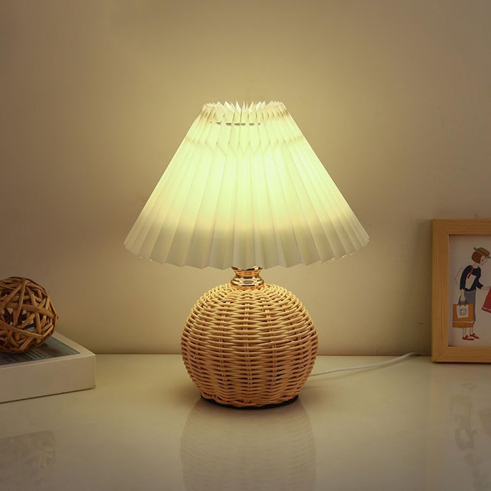 Outdoor Furniture Cafe - SCKDAY LED Plissierte Tischlampe mit Rattan-Basis