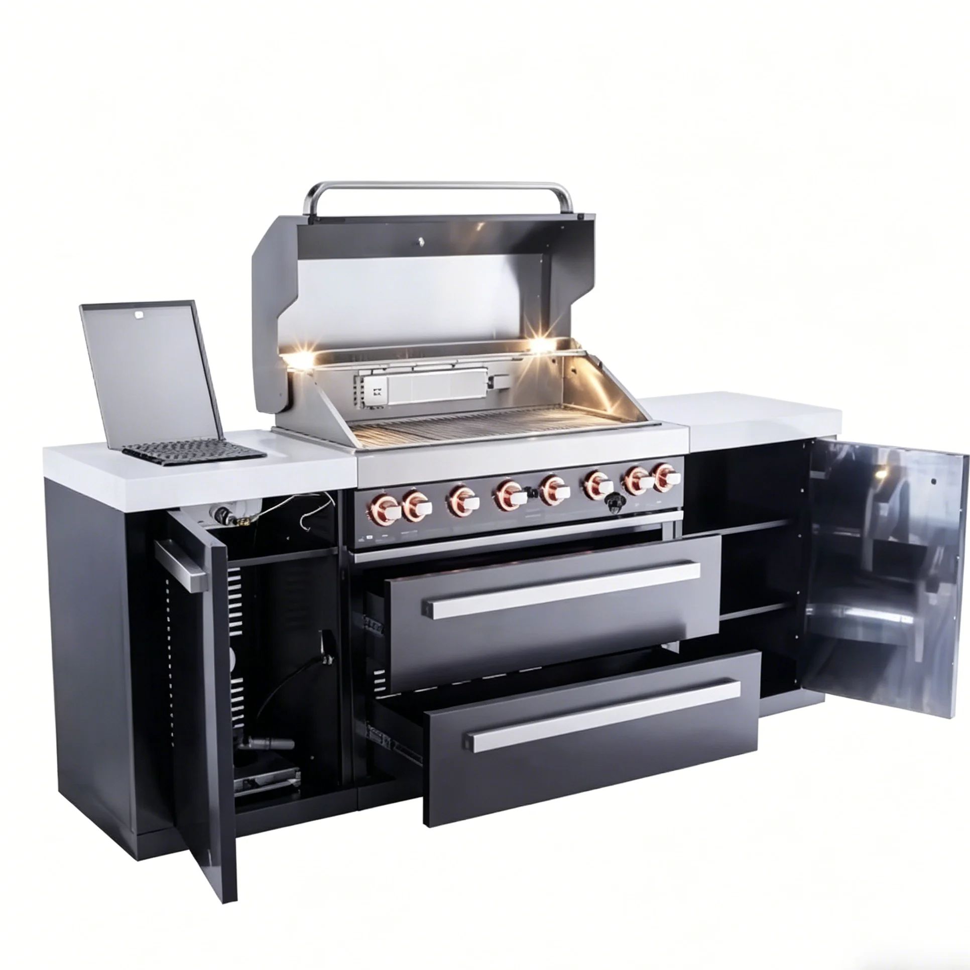 Outdoor Furniture In Sale - Direktverkauf ab Werk: Schwarze Edelstahl-Grillmöbel für