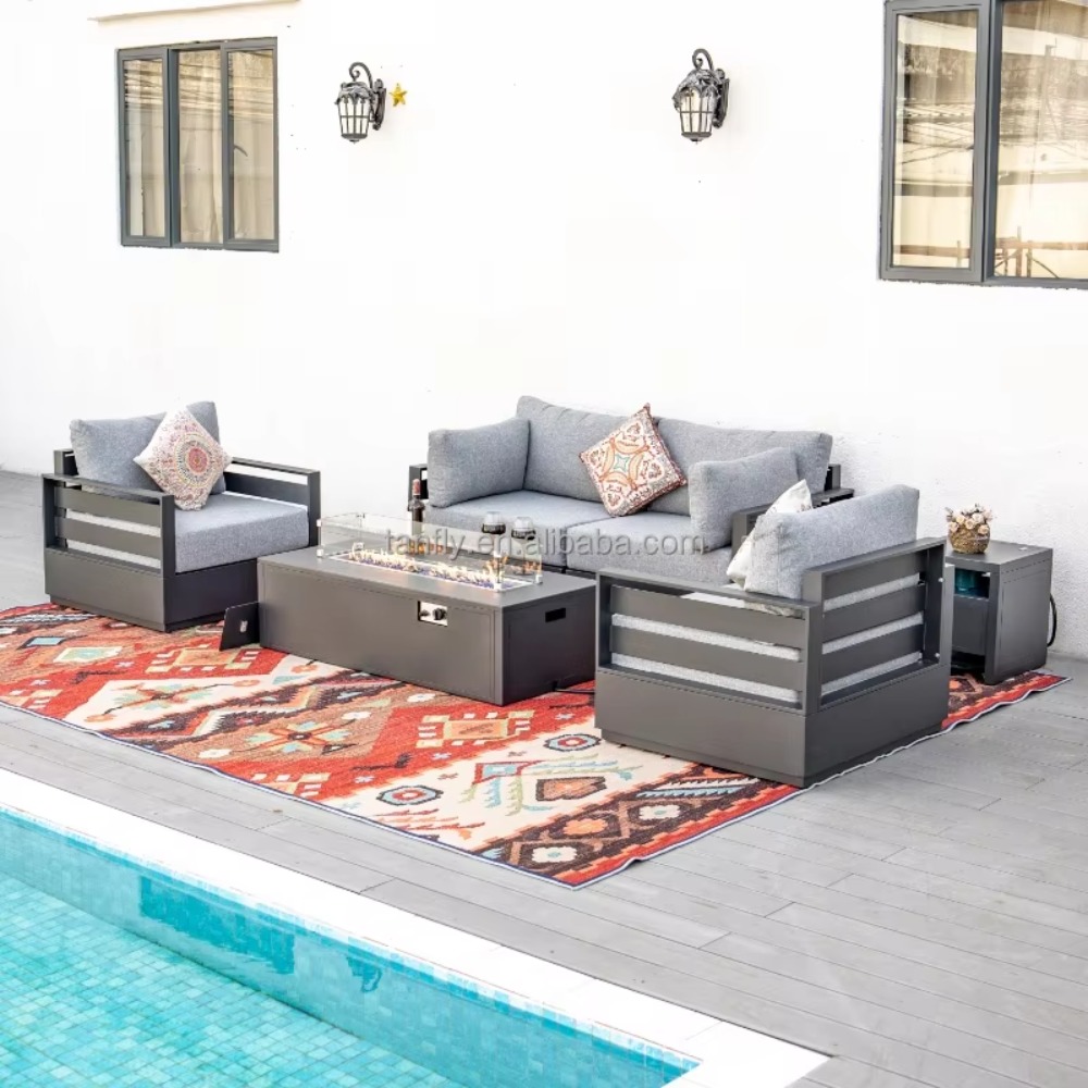 Outdoor Furniture And Fire Pit - Villa Hotel Outdoor-Möbelset Moderne Aluminium-Gartenmöbel Sofagarnitur