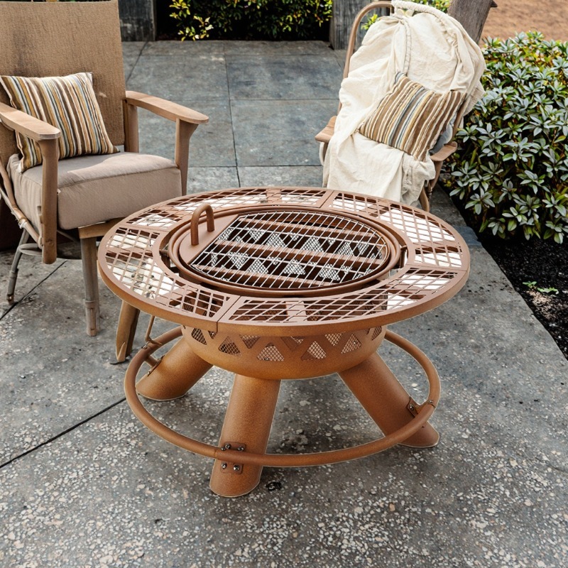 Outdoor Furniture And Fire Pit - 2026 Moderner Outdoor-Stahlgrill mit Holzkohle und