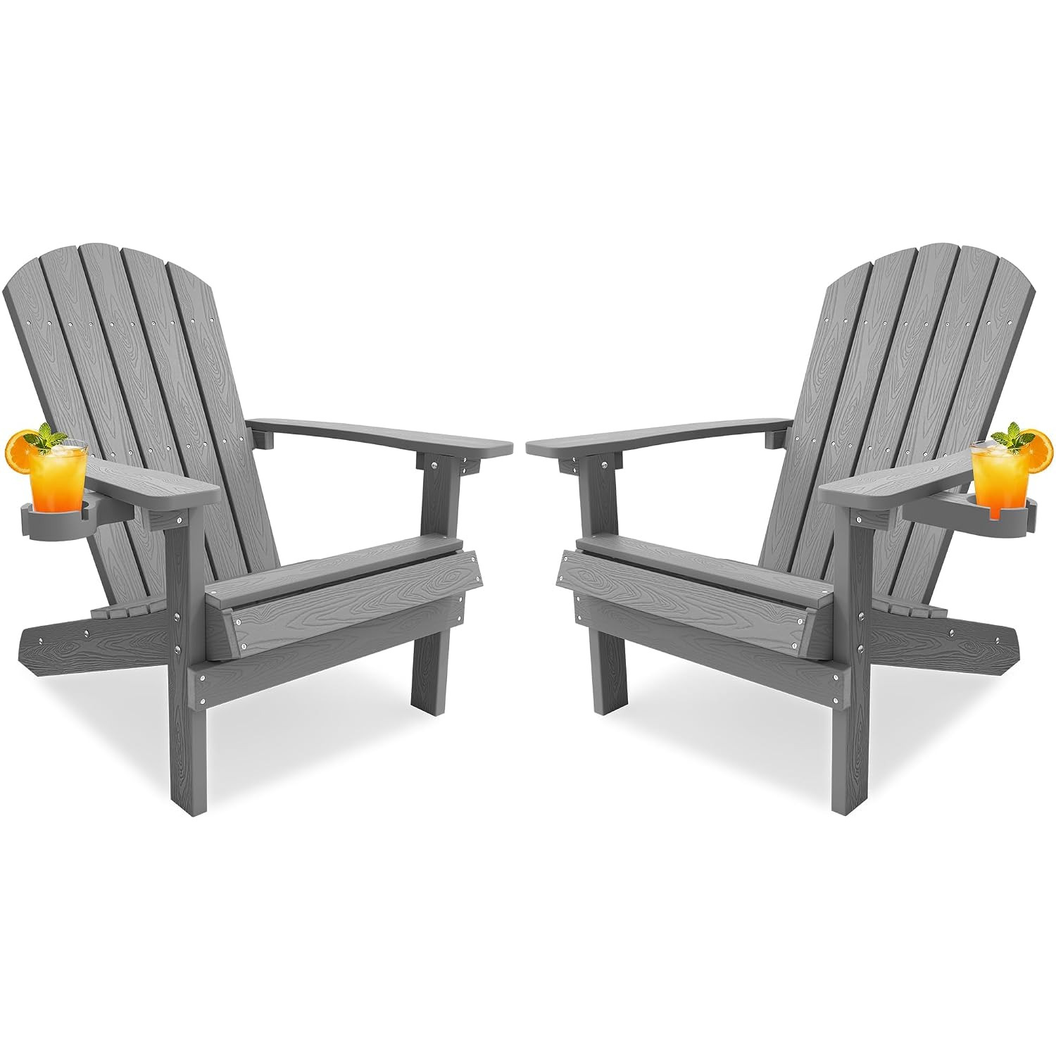 Outdoor Furniture And Fire Pit - Wetterbeständiges Adirondack-Stuhl-Set (2 Stück) mit Getränkehalter,