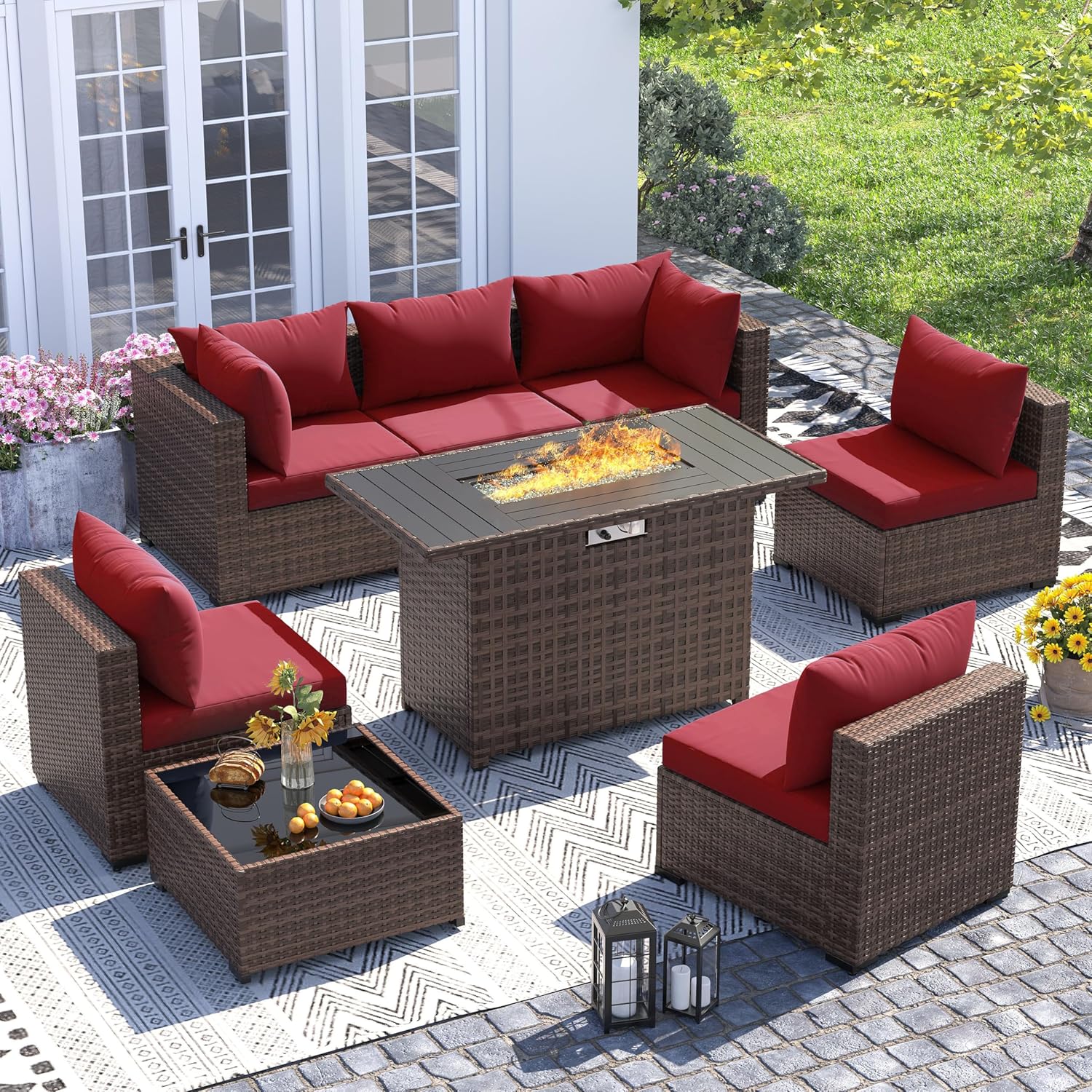 8-teiliges Allwetter-Rattan-So – Outdoor Furniture And Fire Pit Bewertung und Preis