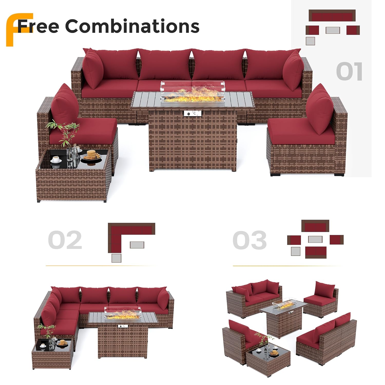 8-teiliges Allwetter-Rattan-So – Outdoor Furniture And Fire Pit Bewertung und Preis